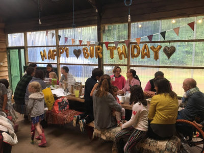 birthday party communal barn dining area