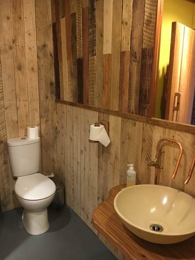 toilet wood clad wall